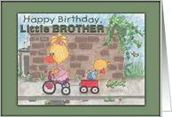 Happy Birthday for Little Brother from Sister Boy and Girl Ducks card