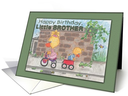 Happy Birthday for Little Brother from sister -Boy and Girl Ducks card