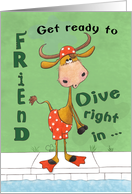 Happy Birthday for Friend Diving Longhorn Bull card