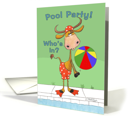 Pool Party Invitation Cow and Beach Ball card (766207)