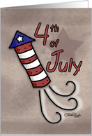 4th of July- Primitive Red,White and Blue Rocket card