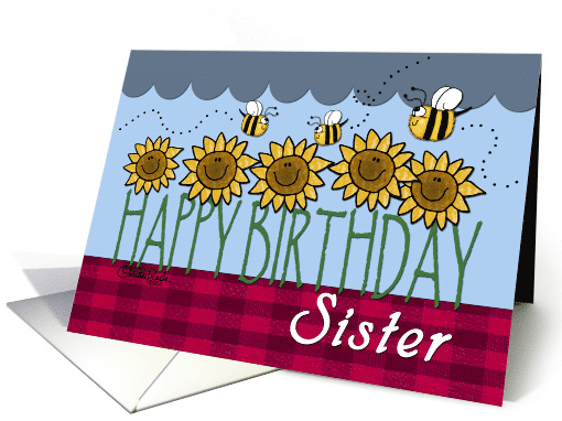 Happy Birthday for Sister Sunflowers and Bees card (774914)