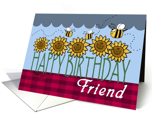 Happy Birthday for Friend Sunflowers and Bees card (774920)