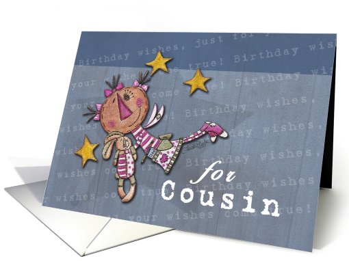 Happy Birthday for Cousin- Primitive Fairy with Stuffed Bunny card