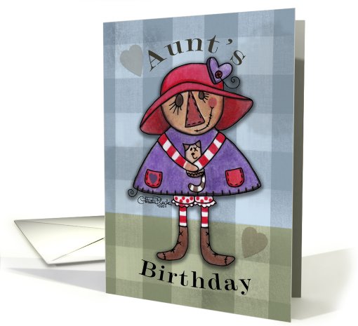 Aunt's Birthday- Primitive Raggedy Doll with Cat card (775703)