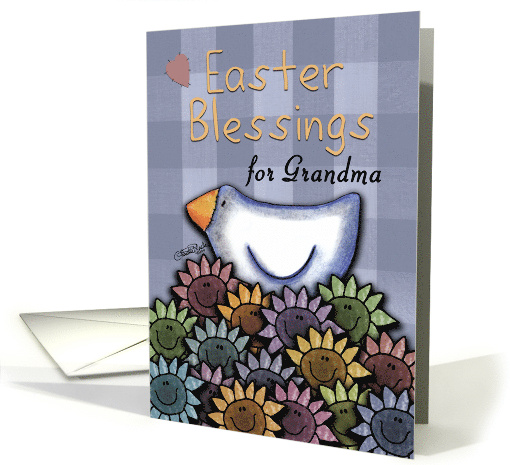Easter Blessings for Grandma Primitive Chicken and Smiling... (779864)