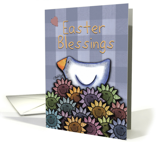 Easter Blessings Primitive Chicken and Smiling Daisies card (779887)