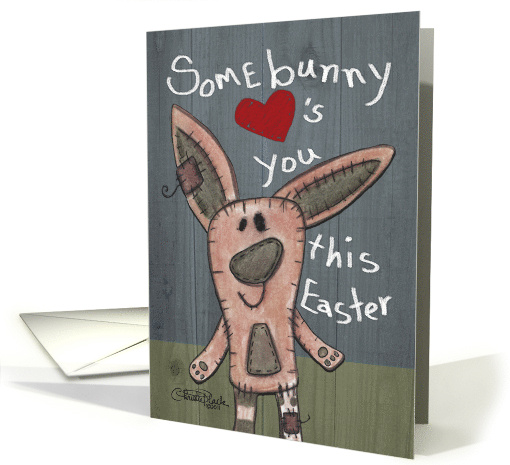 Easter Greetings for Parents Primitive Easter Somebunny Loves You card