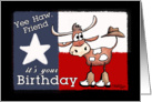 Yee Haw Friend’s Birthday-Texas Flag and Longhorn with cowboy hat and boots card