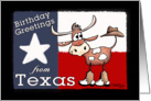 Birthday Greetings from Texas-Texas Flag and Longhorn with cowboy hat and boots card