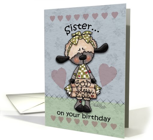 Happy Birthday for Sister-Primitive Lamb-God Bless Ewe card (785709)