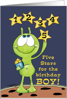 Five Year Old Boy-Alien and Stars card