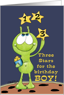 Alien and Stars Happy Birthday Three Year Old Boy card