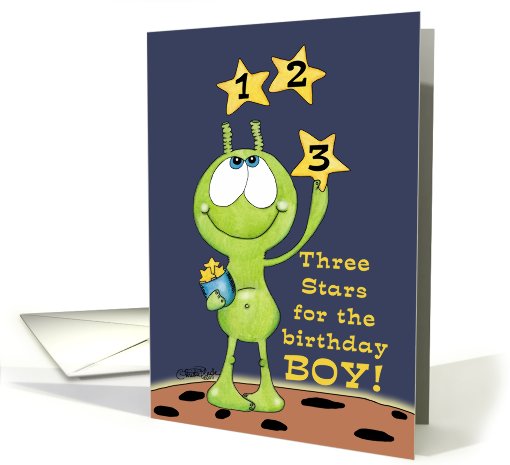 Three Year Old Boy-Alien and Stars card (786246)