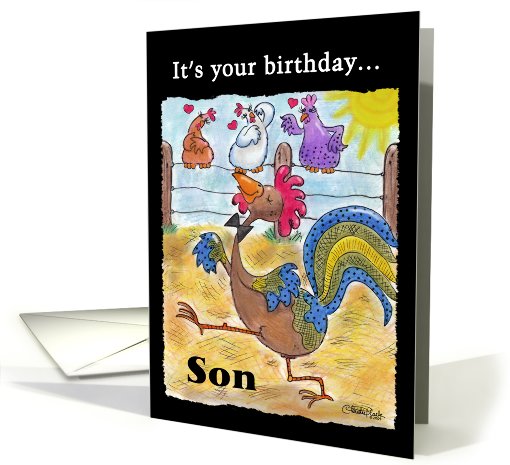 Birthday for Son-Rooster Struts through the Barnyard card (786301)