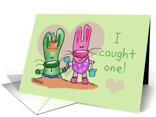 Engagement Announcement-Beach Bunnies-I Caught One! card (796624)