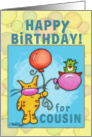 Happy Birthday for Cousin-Cat and Bird with Balloons card