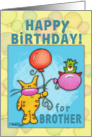 Happy Birthday for Brother-Cat and Bird with Balloons card