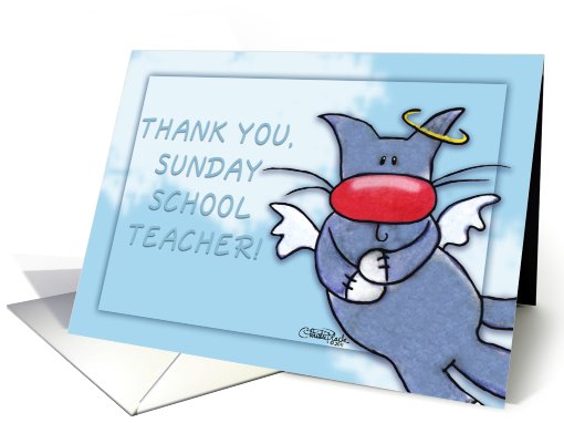 Thank You Sunday School Teacher -Blue Angel Cat card (799620)