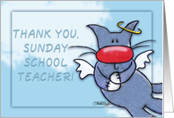 Thank You Sunday School Teacher -Blue Angel Cat card