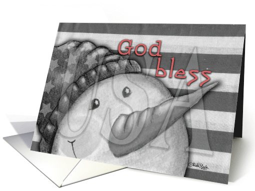 Patriotic Christmas God Bless USA Americana Snowman card (799731)
