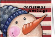 Patriotic Christmas Greetings Americana Snowman Snowman and USA Flag card