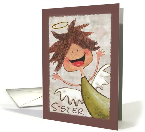 Happy Birthday for Sister-Primitive Curly Haired Angel card (800056)