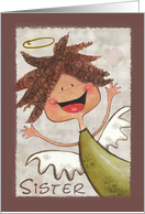 Happy Birthday for Sister-Primitive Curly Haired Angel card