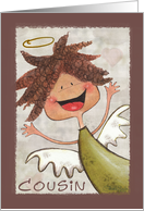 Happy Birthday for Cousin-Primitive Curly Haired Angel card