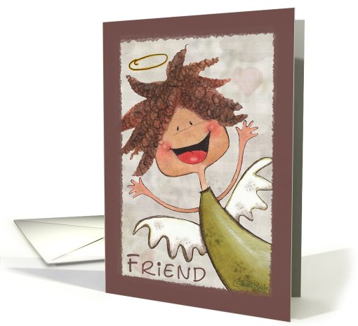Happy Birthday for Friend-Primitive Curly Haired Angel card (800114)