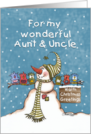 Warm Christmas Greetings for Aunt Uncle Snowman and Bird Friends card