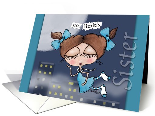 Birthday Greetings for Sister- No Limits-Girl and City Skyline card