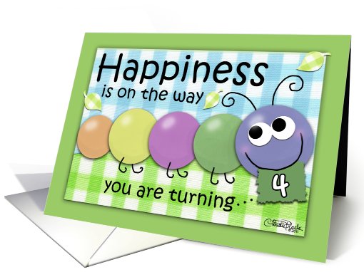 Birthday for Four Year Old- Colorful Happy Caterpillar card (806178)