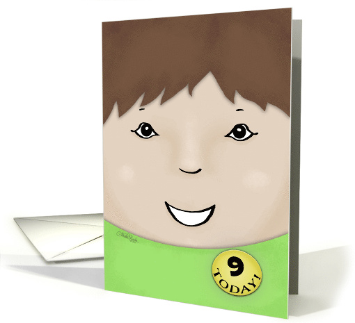 Customizable Happy Birthday 9 year old Boy-Brown-Haired Boy card