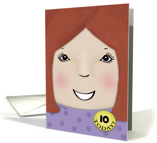 Customizable Happy Birthday 10 year old Girl-Red-Haired Girl card