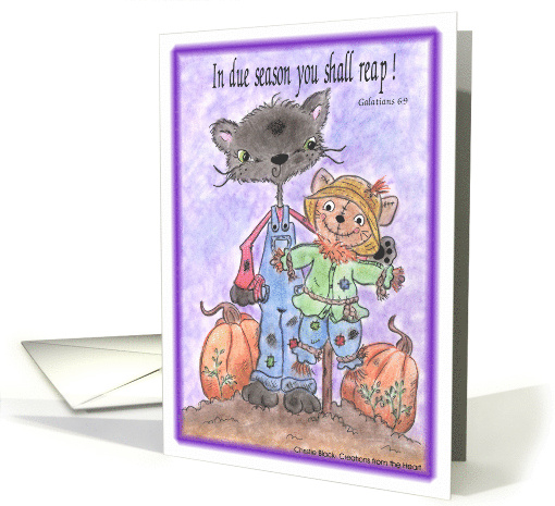 Happy Thanksgiving Black Cat and Scarecrow Pumpkin Patch card (80996)