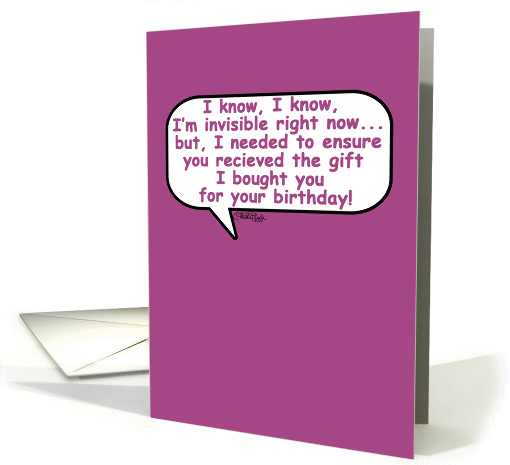 Happy Birthday Humor-Invisible (pink) card (809985)