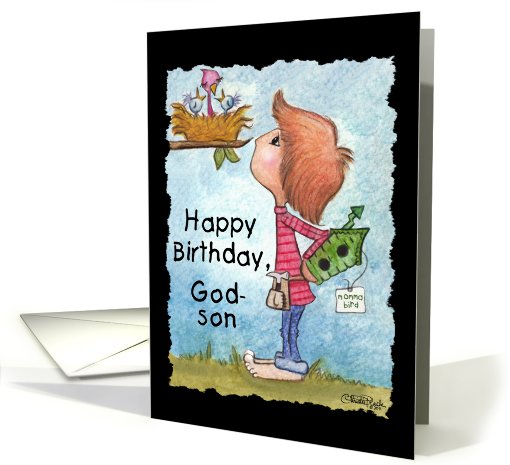 Happy Birthday to Godson-Little Boy with Birdhouse card (812790)