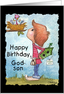 Happy Birthday to Godson-Little Boy with Birdhouse card