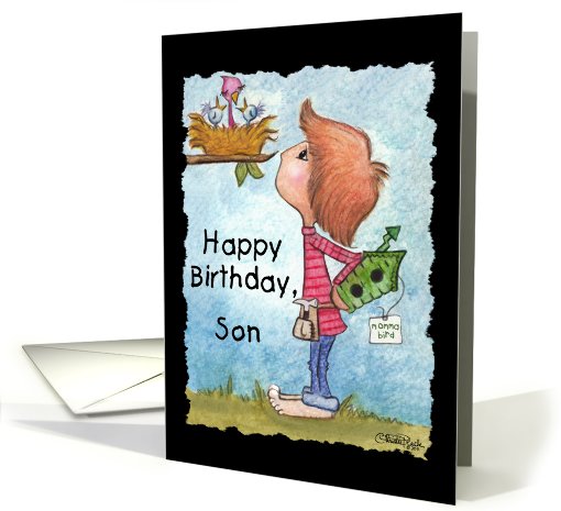 Happy Birthday to Son-Little Boy with Birdhouse card (813043)
