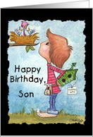 Happy Birthday to Son-Little Boy with Birdhouse card