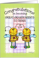 Congratulations on becoming Great Grandparents to Twins Primitive Bees card