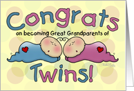 Congratulations on becoming Great Grandparents to Twins-Two Sleeping Babies-Boy and Girl Twins card