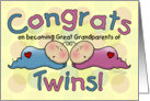 Congratulations on becoming Great Grandparents to Twins-Two Sleeping Babies-Boy and Girl Twins card