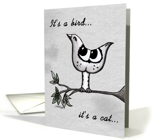 Happy Anniversary for Wife-Optical Illusion Bird and Cat card (819179)