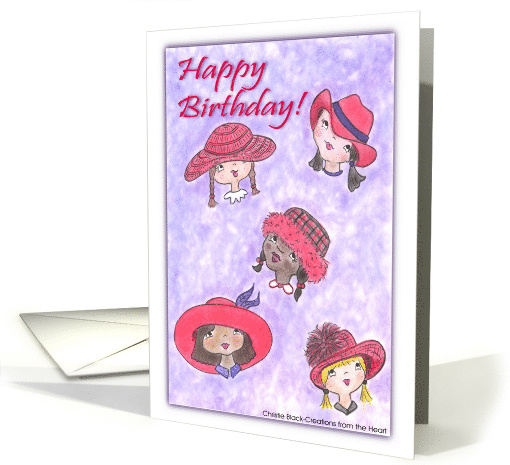 Young Ladies in Red Hats -Birthday card (81960)