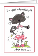 Black Cat in Red Checkered Dress Happy Birthday for Her card