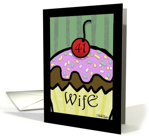 41st Birthday for wife- Large Cupcake with Cherry on Top card (822317)