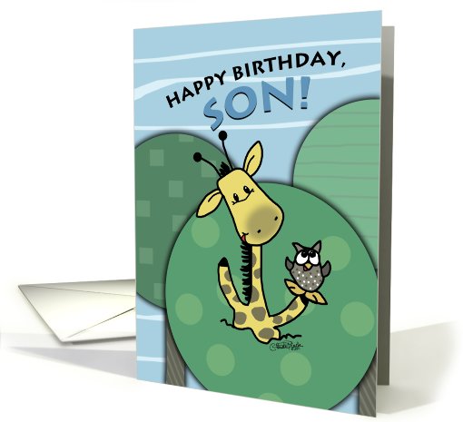 Birthday for Son- Giraffe and Owl Shout from the Treetops card