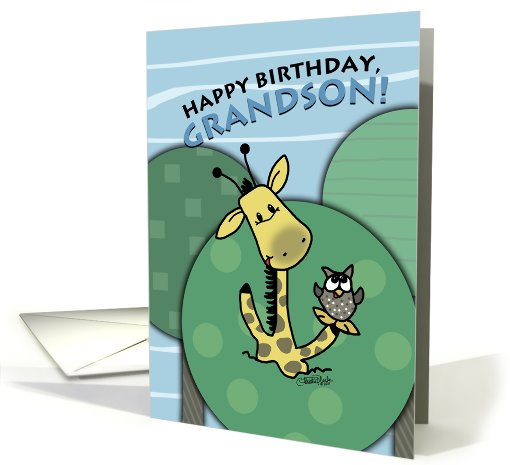 Birthday for Grandson- Giraffe and Owl Shout from the Treetops card